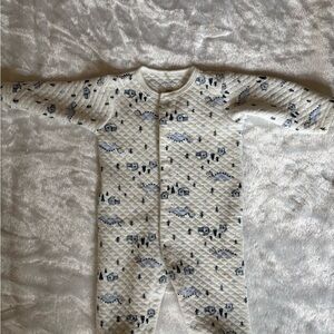 Cream Quilted Footie One-Piece with Navy Mountain Print